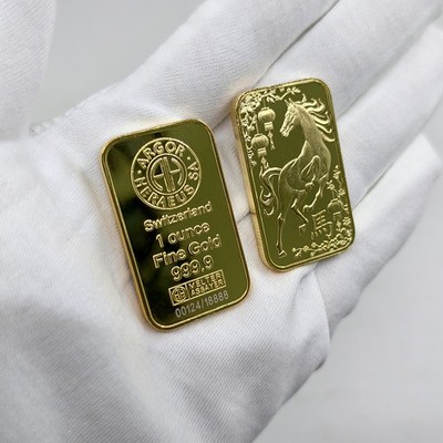 10pcs/lot 1oz Year of the Horse Gold Plated Bar Magnetic Commemorative Coin Gift