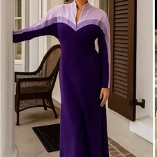 Vanity Fair Mod Vintage Velour Stripe Housecoat Mazi Dress Purple S