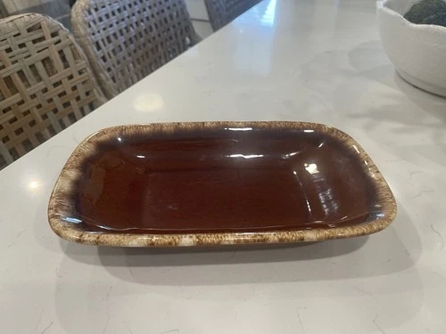 Beautiful Vintage Hull Brown Glaze Pottery Rectangle Platter Oven Proof USA