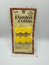 VINTAGE NEW 1975 Goody 8050/3 Kant-Slip Fashion Combs Yellow Circles USA