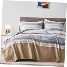 Full/Queen Quilt Bedding Set, White Grey and Full/Queen 3-Piece Set Khaki