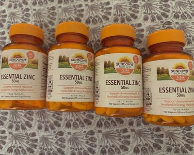 Sundown Clean Nutrition Essential Zinc 50 mg Vegetarian 100 Ct (LOT OF 4) New