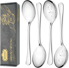 4 Piece Stainless Steel Serving Spoon Set - 2 Large, 2 Slotted,Dishwasher Safe,1
