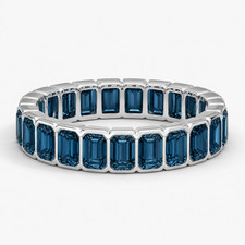 925 Sterling Silver London Blue Topaz Emerald Cut 5x3mm Bezel Set Eternity Ring