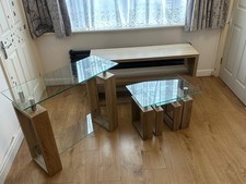Matching Modern TV Unit Console Unit and Nest of Tables - Oak Effect Furniture