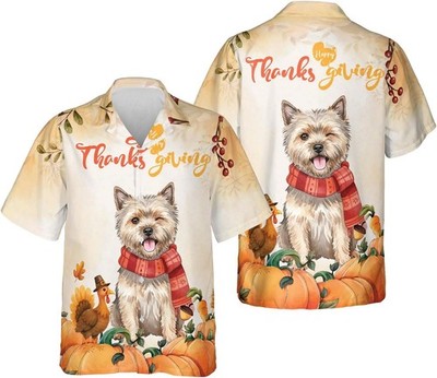 Cairn Terrier Thanksgiving Dog With Turkey Pumpkins Autumn Hawaiian Shirt 