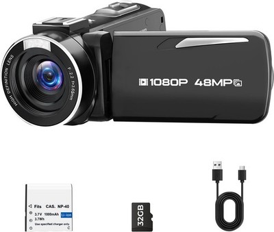  1080P Video Camera 48MP Digital Camera 270° Flip Screen Camcorder  w/ 32GB