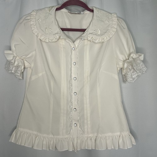 Lolitimes Sz S XL Cream Lace Peter Pan Collar Button Up