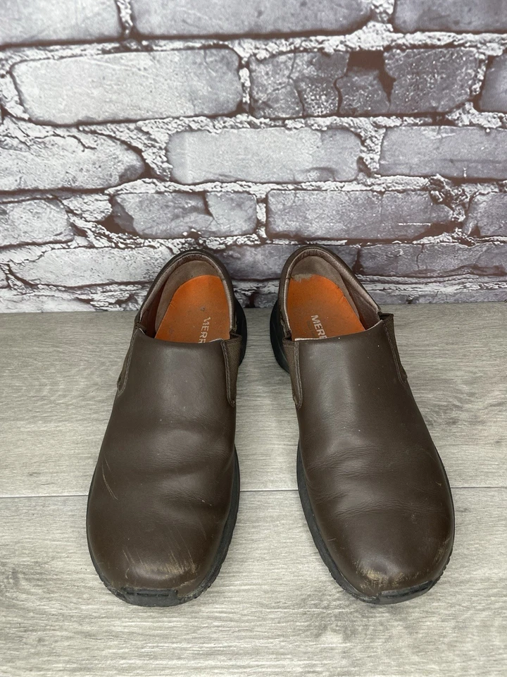 Merrell Encore Moc Pro Mahogany Brown Leather Slip On Clogs Men Sz 8.5M US/42EU - Image 3 of 4