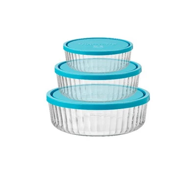Bormioli Rocco Frigoverre Brilliante 3 Piece Set, Ribbed Round Glass Containers