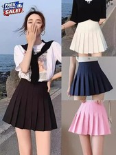 Women Lady Basic Mid Waist Mini Flared Pleated Skater Short Skirt Dress Clubwear