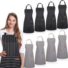 8 Pcs Kitchen Cooking Aprons Adjustable Bib Aprons Chef Apron Kitchen Apron w...