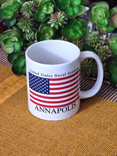 New US Naval Academy Annapolis, MD collectible white ceramic mug, flag design