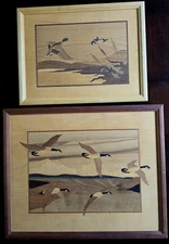 Two Pieces Hudson River Canadian Geese Inlay Marquetry #430 & #230 Signed Nelson