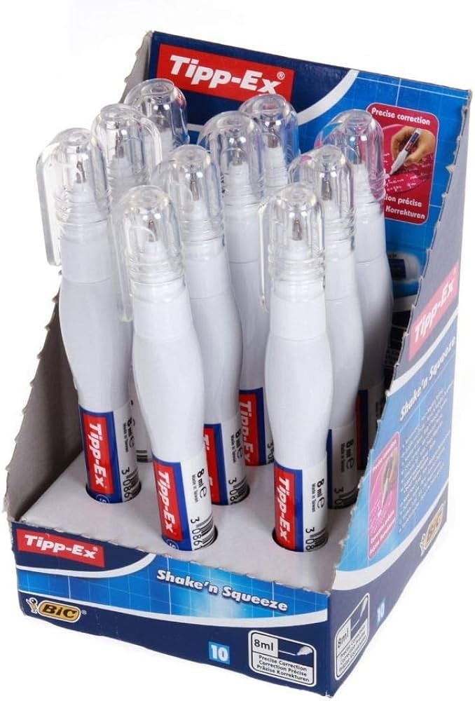 Tipp-Ex Shake'n Squeeze Correction Pens – 8 ml, Box of 10 New