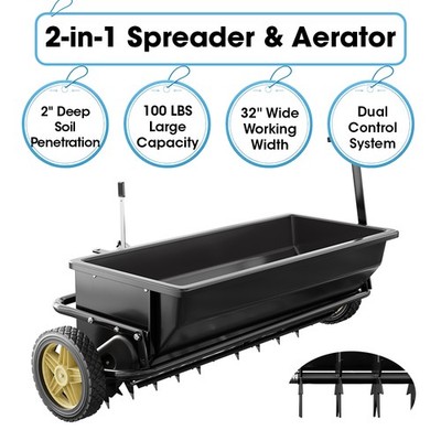 2-in-1 Spreader & Aerator Garden Seeder & Soil Aerator with 100lbs Capacity New