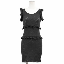CHANEL Knit Dress P71339 2021PreFall CC Logo charm Frill N/S Women Size 36 Black
