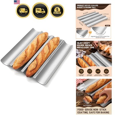 Baguette Bread Pan,  Nonstick Perforated Baguette Pan for French Bread Baking...