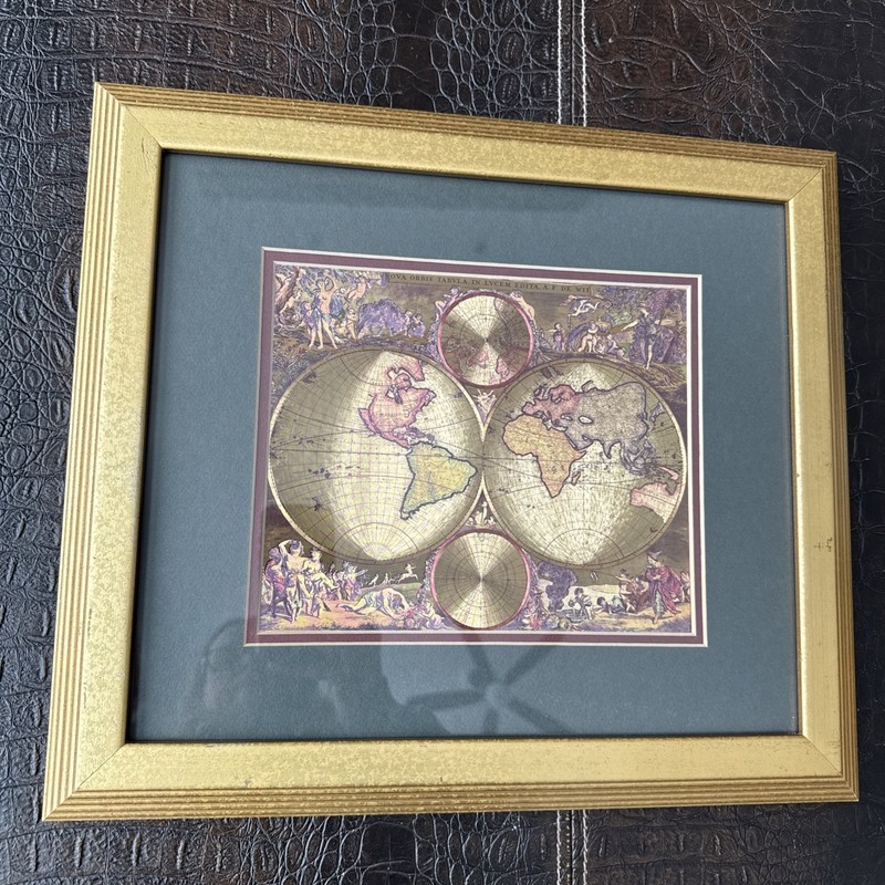 Framed Matted Nova Totivs Terrarvm Orbis Geographica Gold Foil World Map