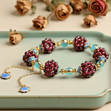 Natural Garnet  Amazonite Berry Beaded Healing Chakra Braided Stretch Bracelet