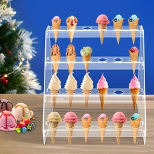 24 Hole Ice Cream Cone Serving Holder Clear Acrylic Food Cone Display Stand Rack