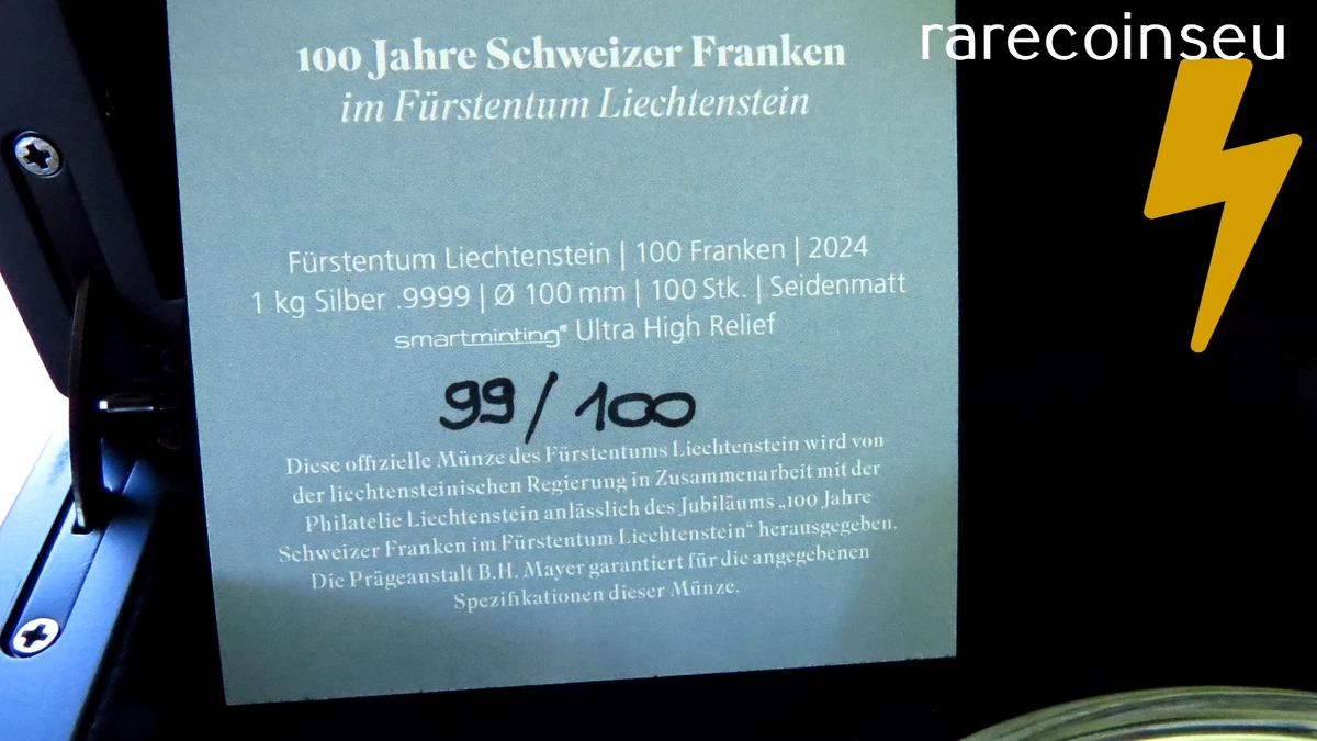 Liechtenstein 100 Jahre Schweizer Franken in Liechtenstein 1 KG Limited Mintage