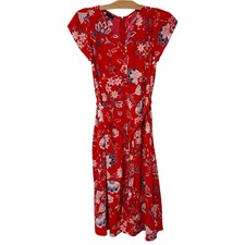 Talbots | Midi Dress Red Floral Short Sleeve Classic Belted- Size 10 Petite