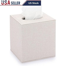 Modern Tissue Box Holder Linen Magnetic Closure Stylish Decor MDF Cube Caddy New