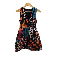 alice + olivia Black Floral Sleeveless Mini Dress Rayon Size 0 Auth