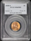 1938-S Lincoln Wheat Cent PCGS MS-65 RD