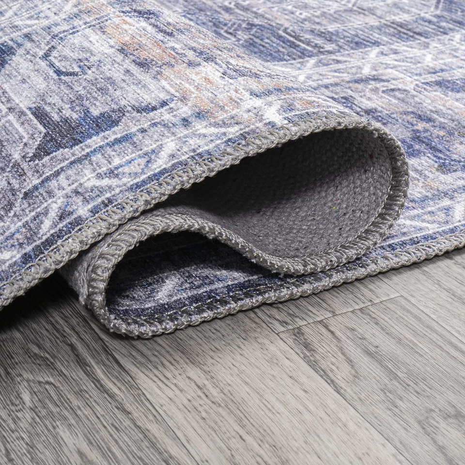 Alfombra cuadrada lavable a máquina azul marino/crema 8X8 pies, medallón ornamentado Alanya para... Foto 3 de 4