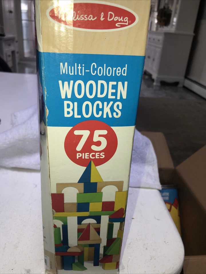 Melissa & Doug 75 Piece Multi-Colored Wooden Shapes Building Blocks Set Ages 2+ - Image 4 of 4