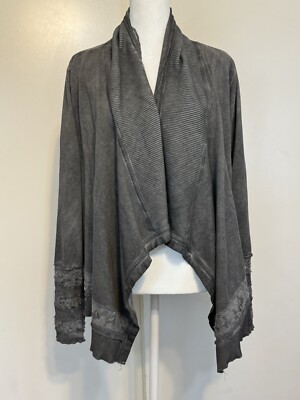 Hem And Thread  Washed Off Gray Asymmetrical Open Jersey Cardigan One Size