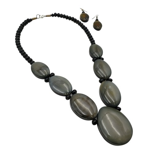 Büffelhorn Anhänger Halskette glänzend Horn Perlen und Ohrringe Set Modeschmuck - Bild 2 von 2