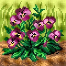 Orchidea Needlepoint canvas for halfstitch without yarn Purple Pansies 2107D ...