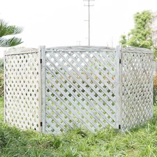 MyGift 3 Panel White Washed Wood Trellis Design Outdoor Folding Fence Enclosure