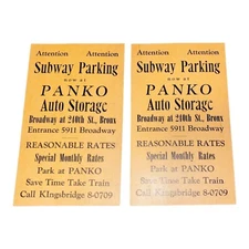 Bronx New York Ephemera 2 Vintage Subway Train Parking Flyer Panko Auto Storage