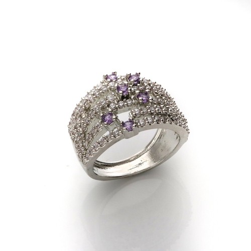Umwerfend Cz Multiband Hochzeit Ring für Damen IN Silber Ton - 7 Reihen Design - Bild 40 von 70