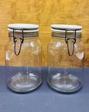 Vintage Rare Set Of 2 Anchor Hocking Glass 2 L Jars With Ceramic Lids 8"