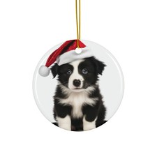 Hanging Ceramic Christmas Tree Ornament - Border Collie Puppy Design
