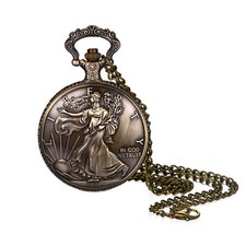 Men's Retro Statue of Liberty Quartz Pocket Watch Necklace Sweater Chain Gift