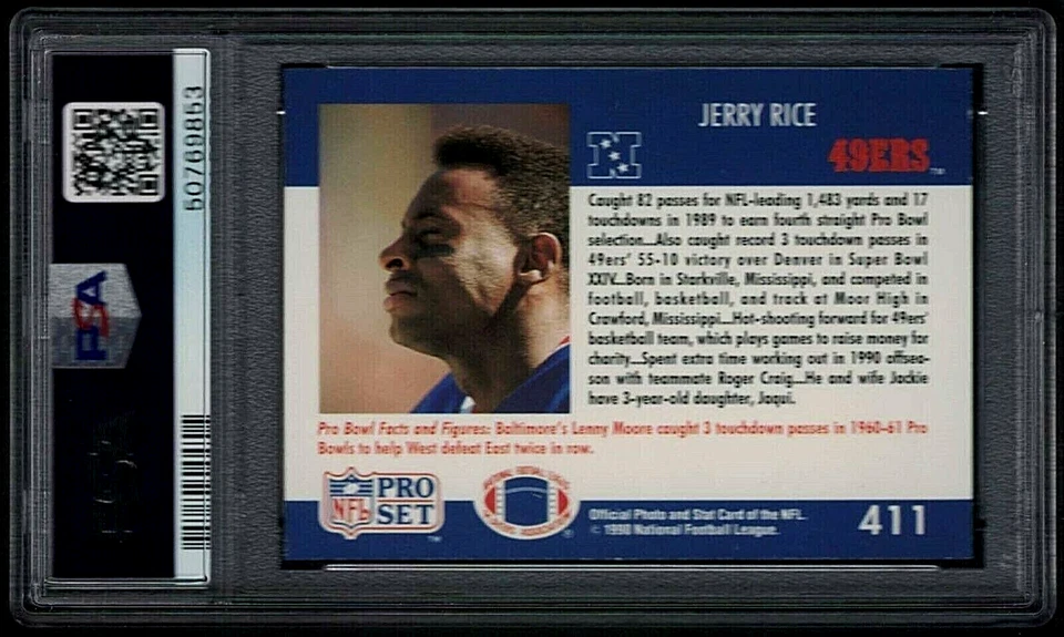 1990 PRO SET PRO BOWL #411 JERRY RICE HOF - SF 49ERS - PSA 10 GEM MINT #50769853 - Image 2 of 2