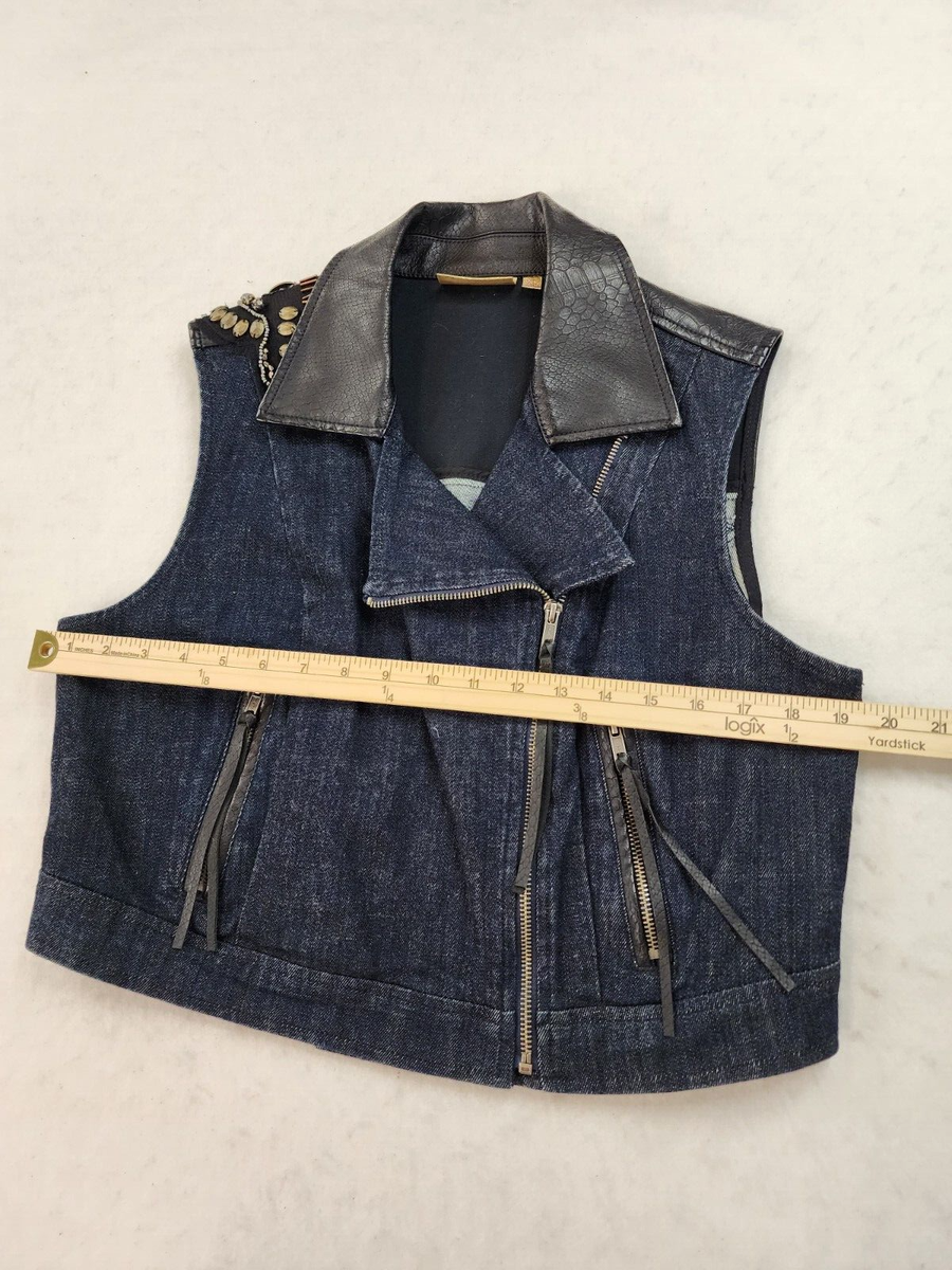Princess Vera Wang Womens Denim Jean Vest Jacket Beads Embellished