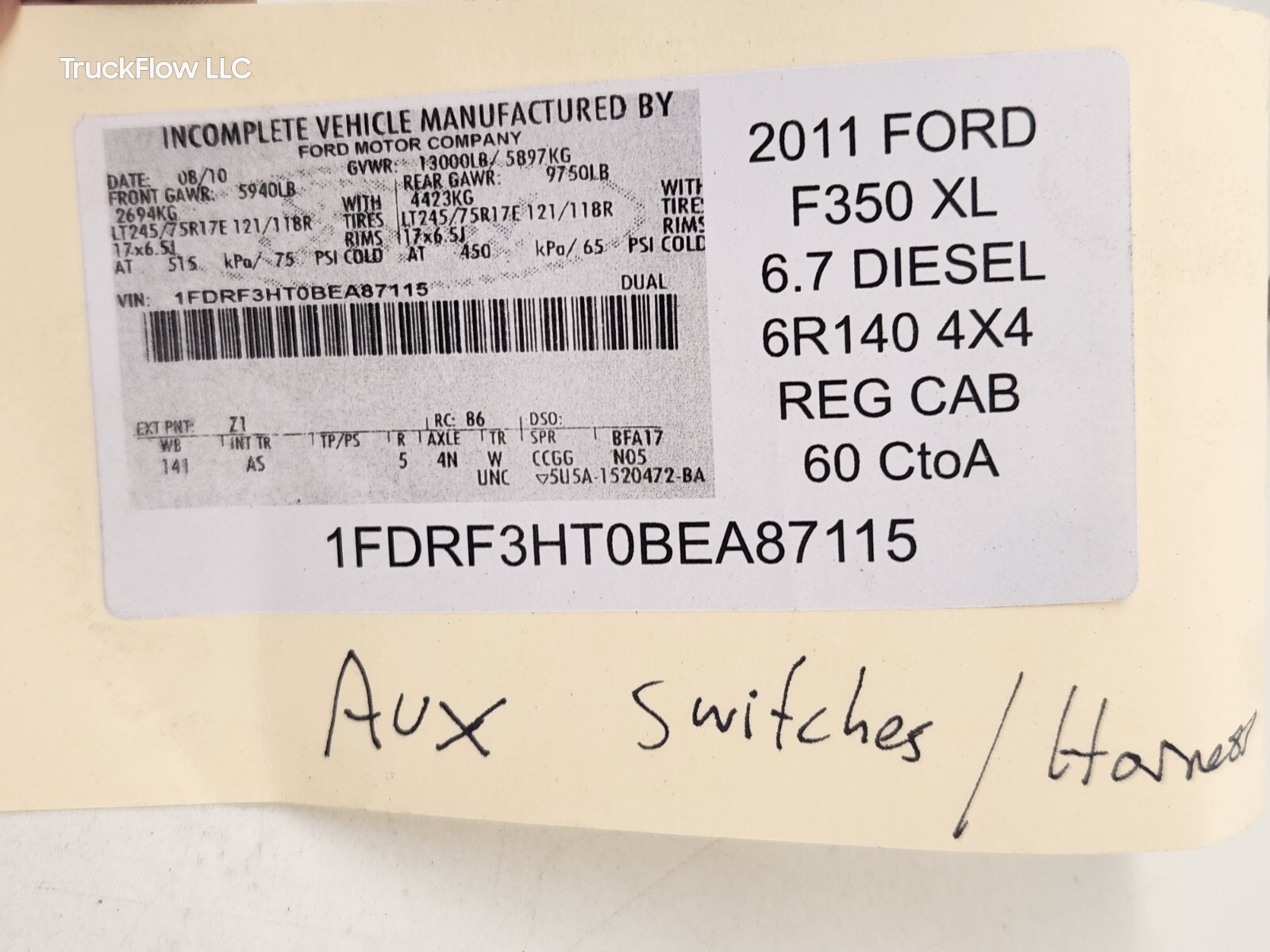 2011-2016 Ford Super Duty Auxiliary Upfitter Switch and Wiring Harness ...