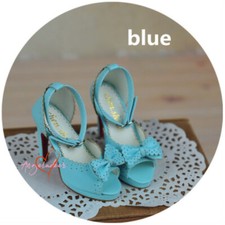 1/3SD BJD Shoes Peep-toe High Heels Stilettos Sandals Carved Holes Bow Blue AE