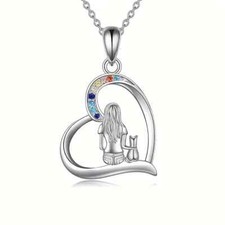 Fashion Cat and Little Girl Pendant Chain Necklace Women Holiday Gift New