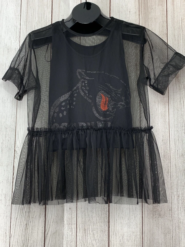 Zara 动物印花猎豹上衣 S 码透明闪光朋克黑色