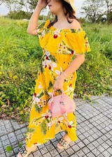 Floral Maxi Sundress Ruffle Off Shoulder For Women Split Thigh Midi/Long