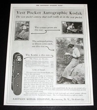 1917 OLD MAGAZINE PRINT AD, EASTMAN, THE VEST POCKET AUTOGRAPHIC KODAK CAMERA 