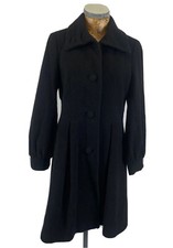 Great Plains Coat Medium Black High Collar Shirt Sleeves Wool Cashmere Blend Car